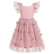 IDOPIP Baby Girls Flower Embroidered Tutu Dress Summer Flutter Sleeves Princess Birthday Party Dresses